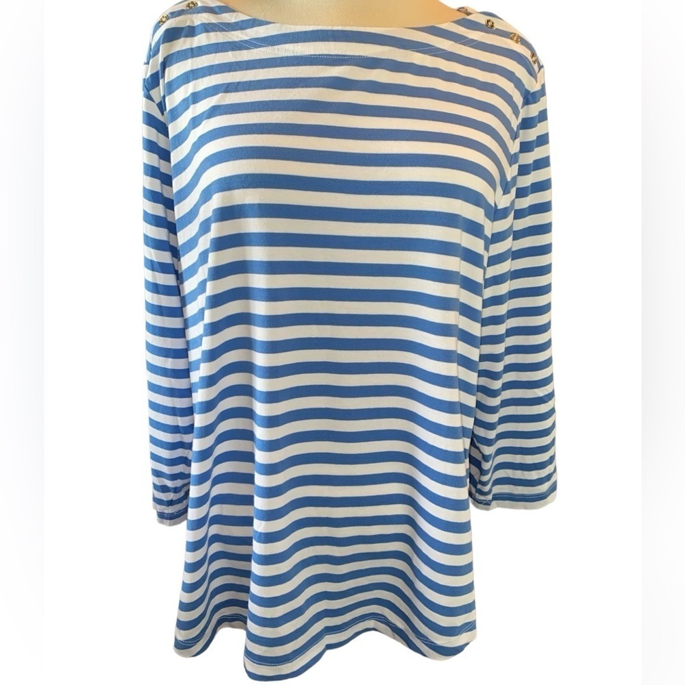 Chelsea & Theodore blouse 3/4 length sleeves wide neckline stripes size XXLarge